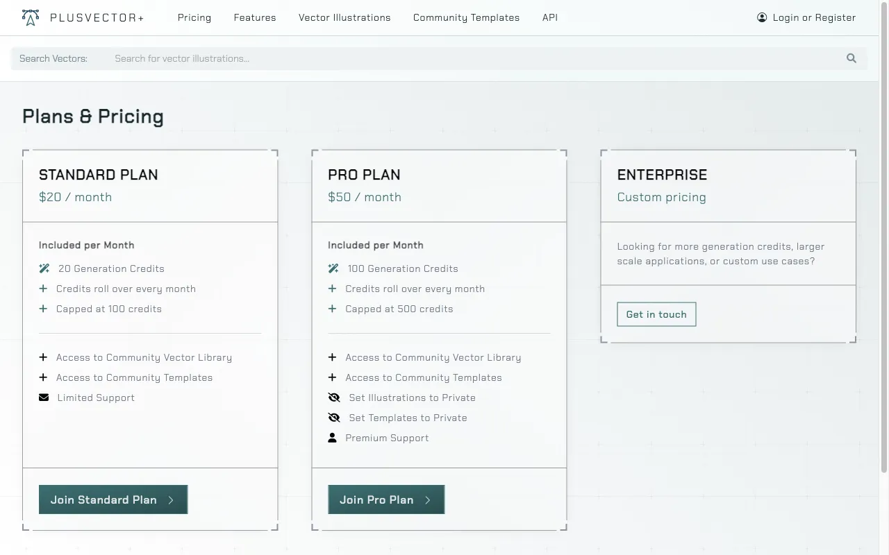 PlusVector — pricing page