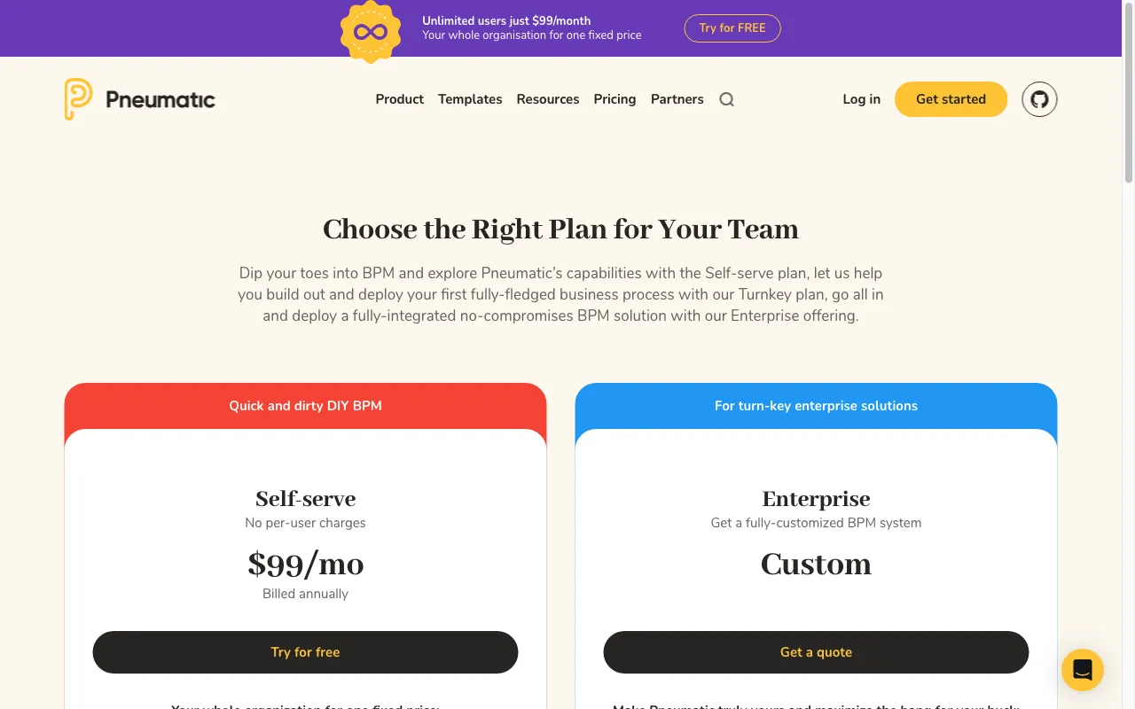 Pneumatic Workflow — pricing page