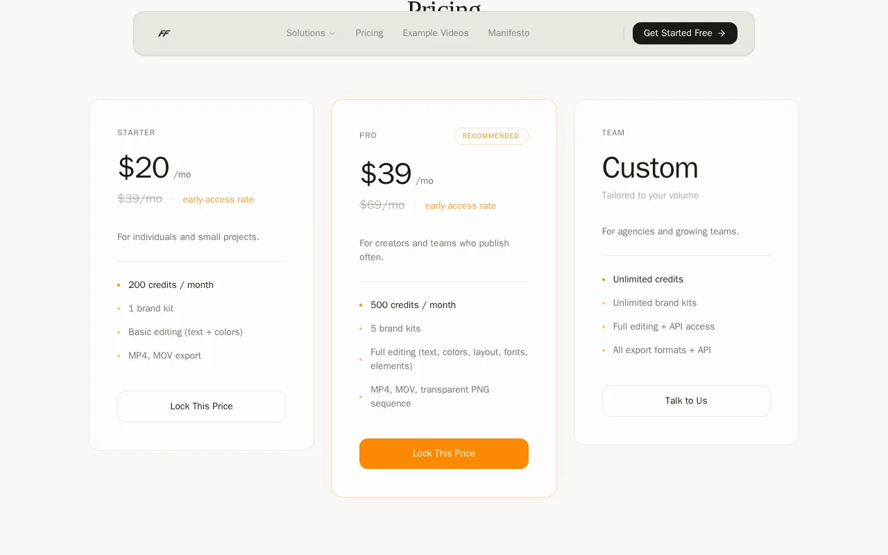Fluent Frame — pricing page