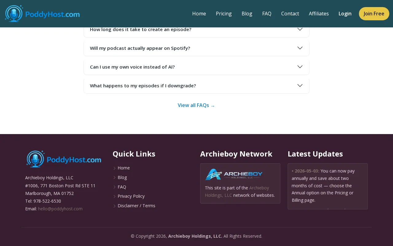 PoddyHost.com — preview screenshot
