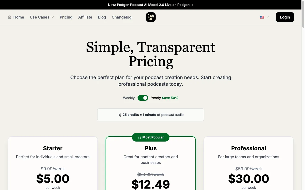 Podgen — pricing page