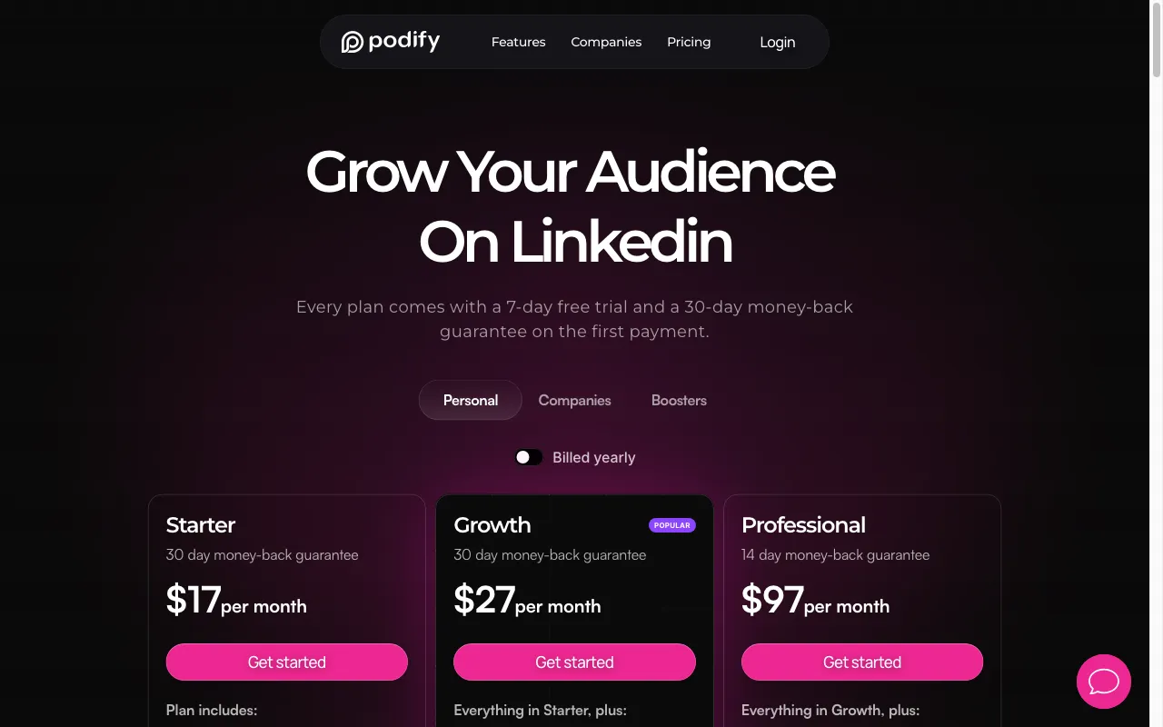 Podify.io — pricing page