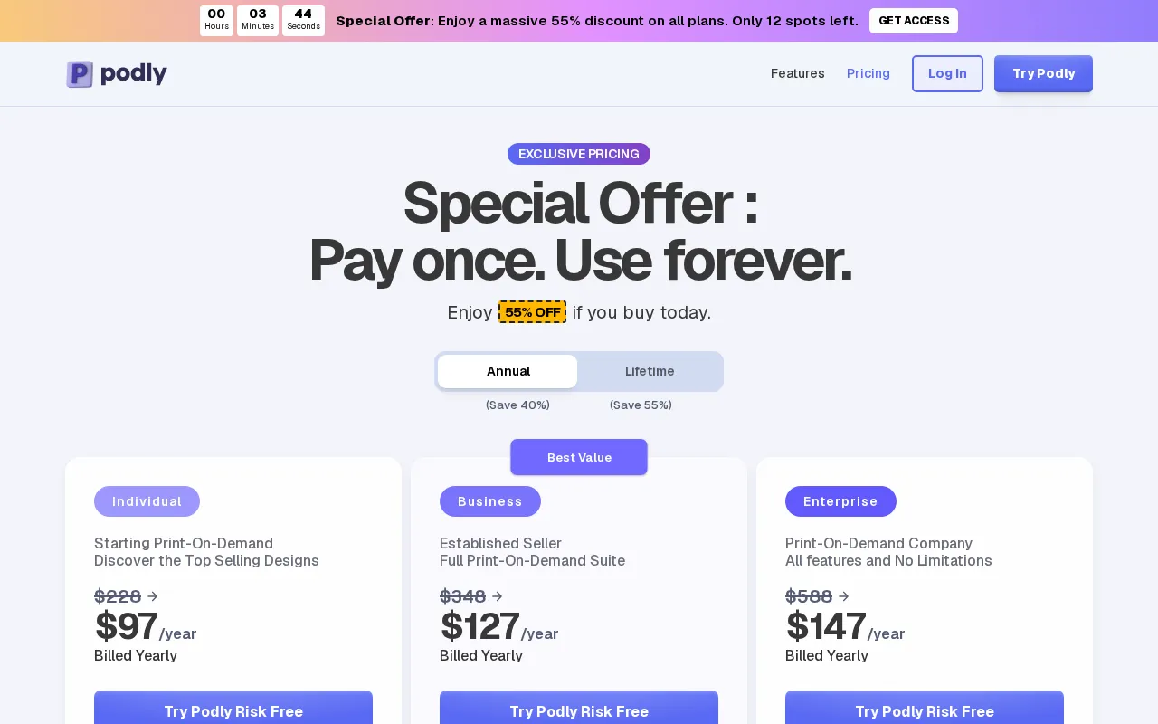 Podly — pricing page
