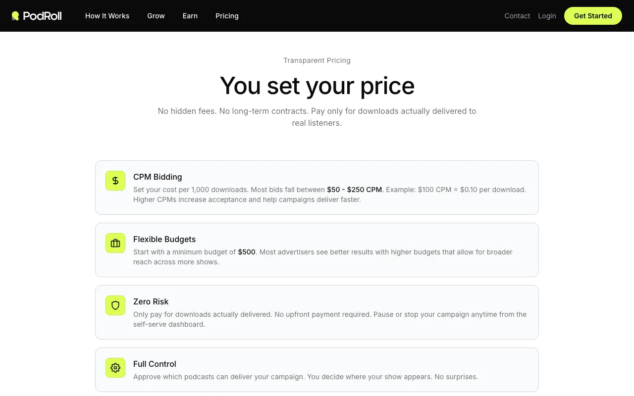 PodRoll — pricing page