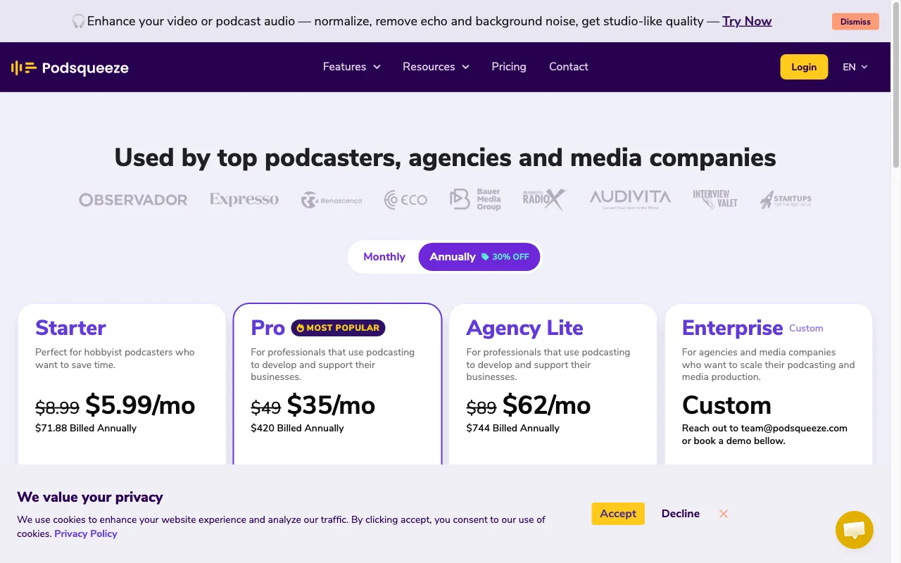 Podsqueeze — pricing page