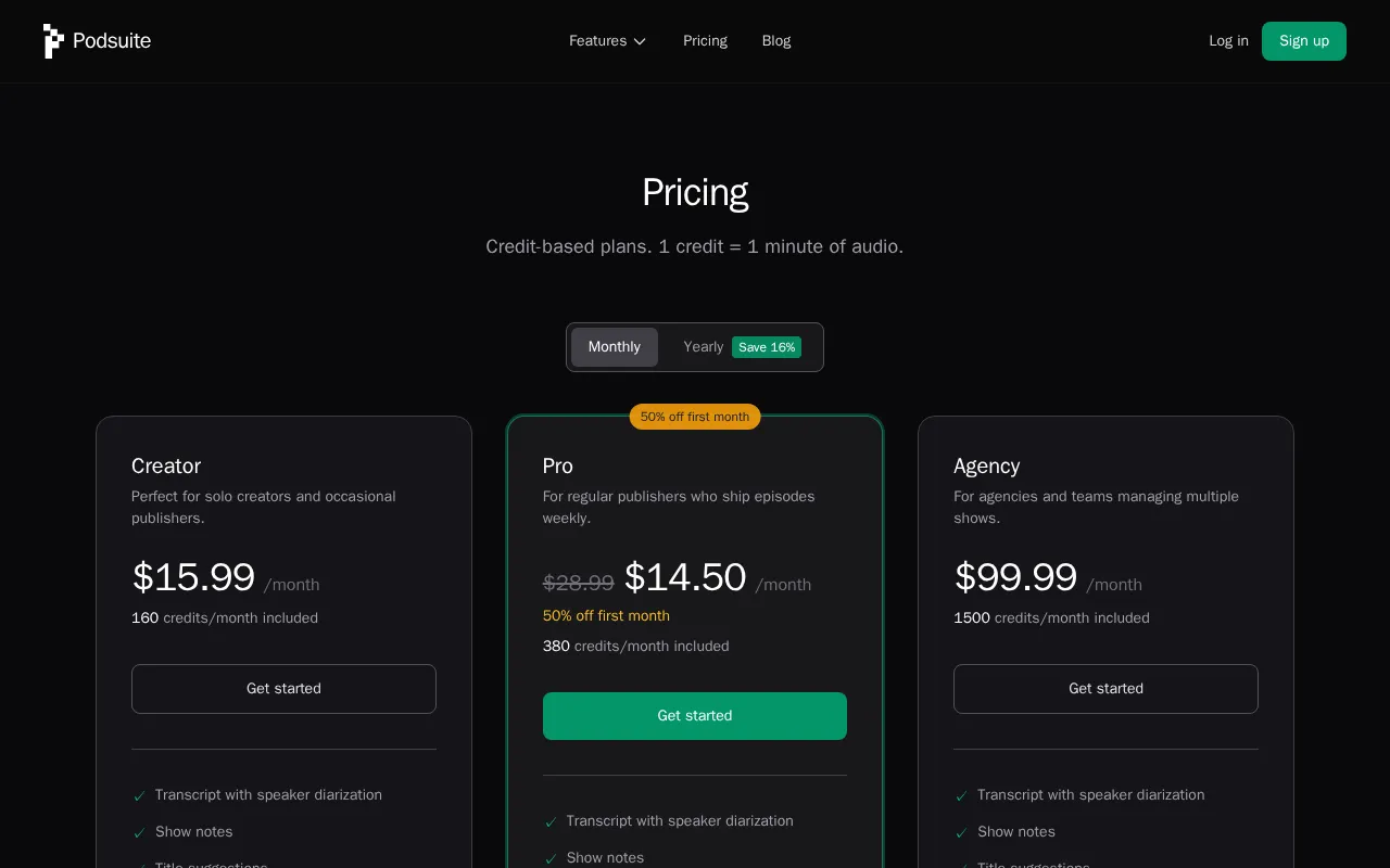 Podsuite — pricing page