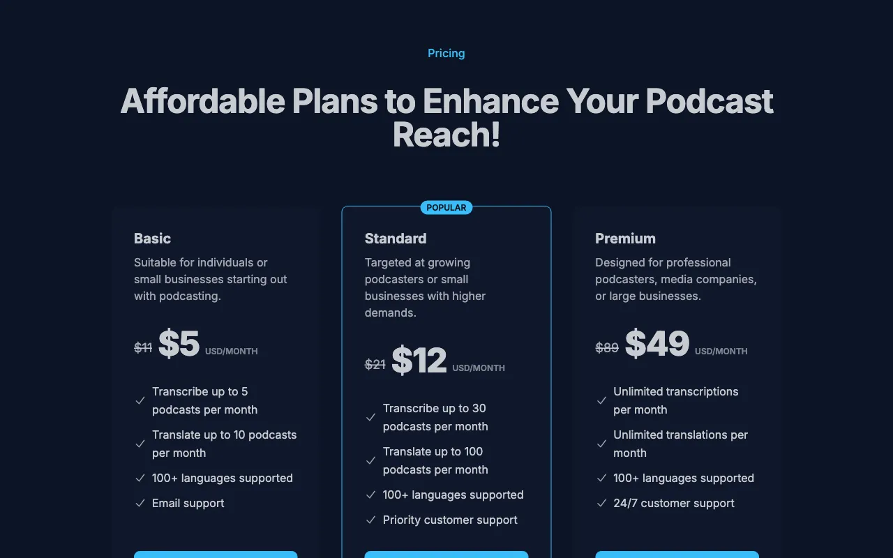 PodTextify — pricing page