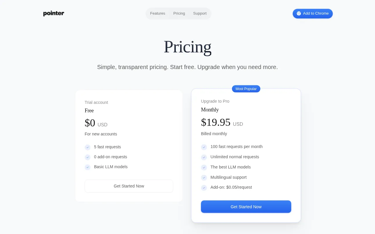 Pointer — pricing page