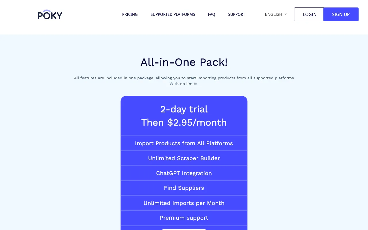 Copy Products to Shopify, WooCommerce and Wix stores — pricing page
