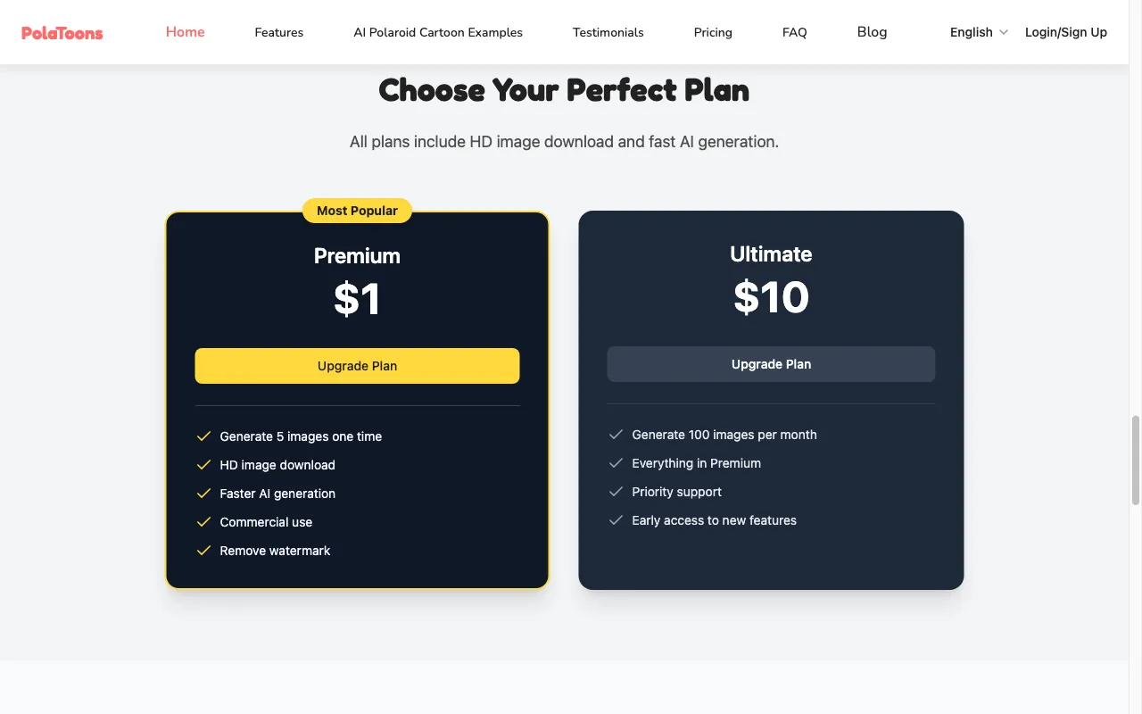 PolaToons — pricing page
