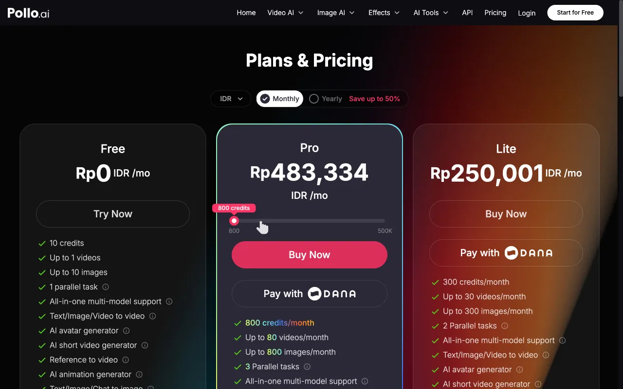 Pollo AI — pricing page
