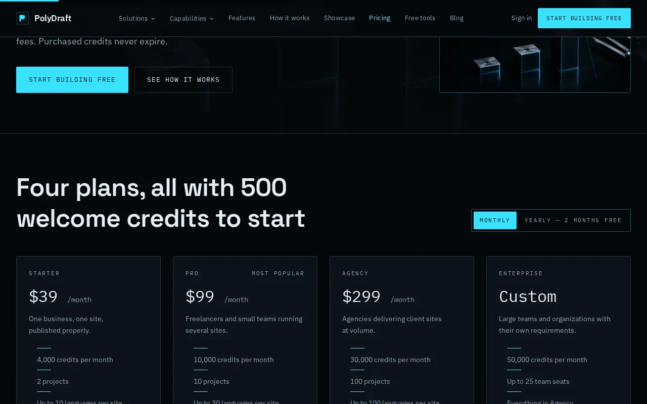 PolyDraft — pricing page