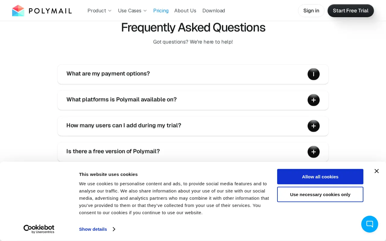 Polymail — pricing page