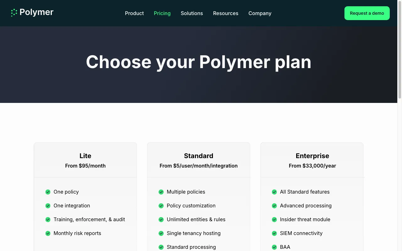 Polymer — pricing page