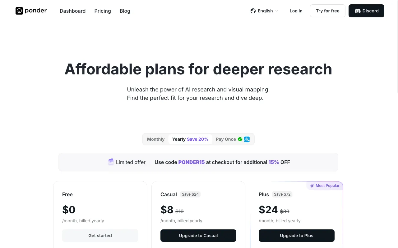 Ponder AI — pricing page