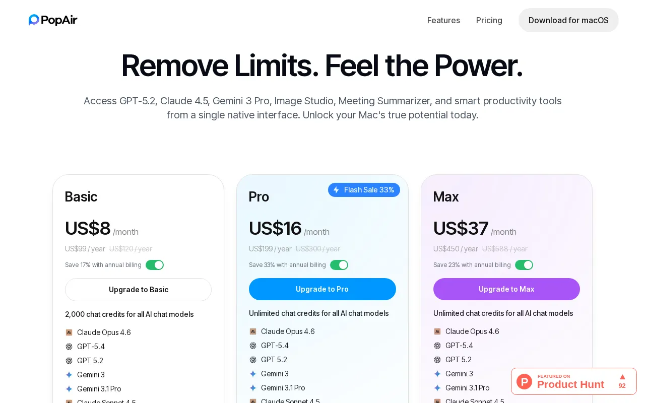 PopAir — pricing page