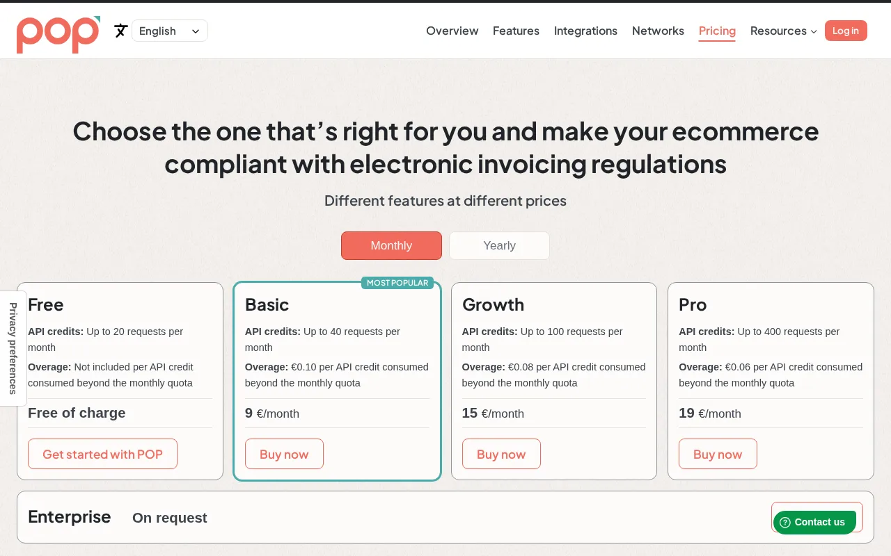 Popapi — pricing page