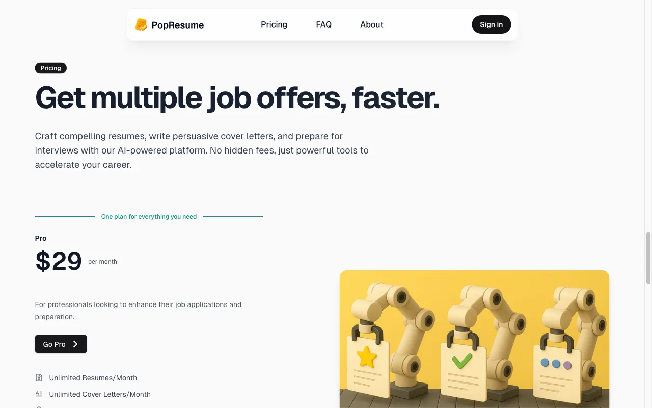 PopResume — pricing page