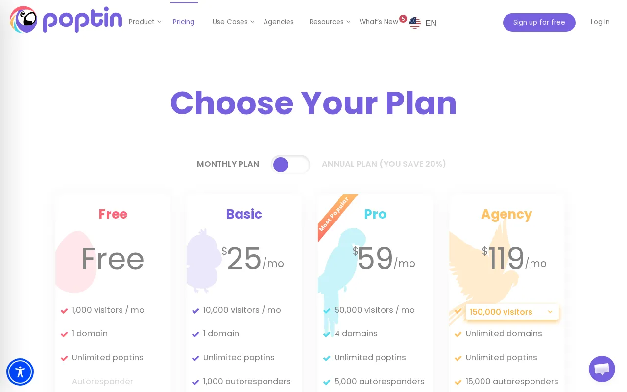 poptin — pricing page
