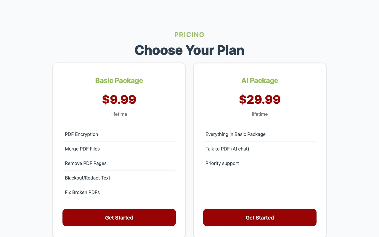 PortableDocs — pricing page