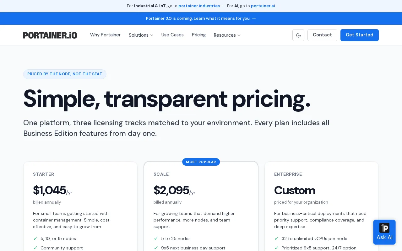 Portainer-Run — pricing page