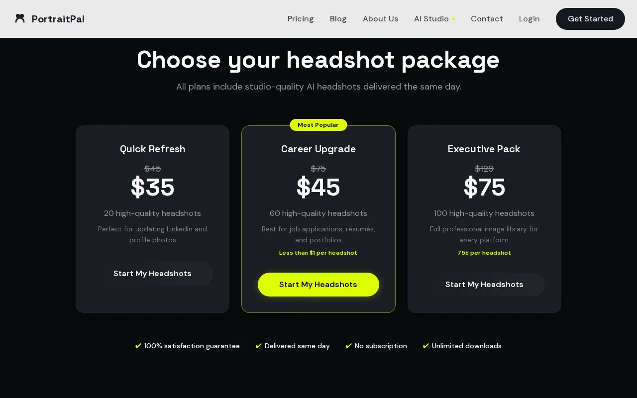 Portraitpal — pricing page