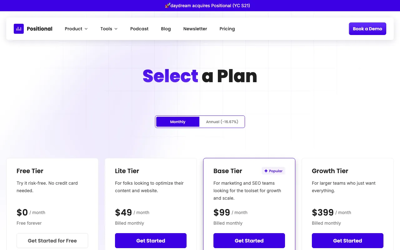 Positional — pricing page