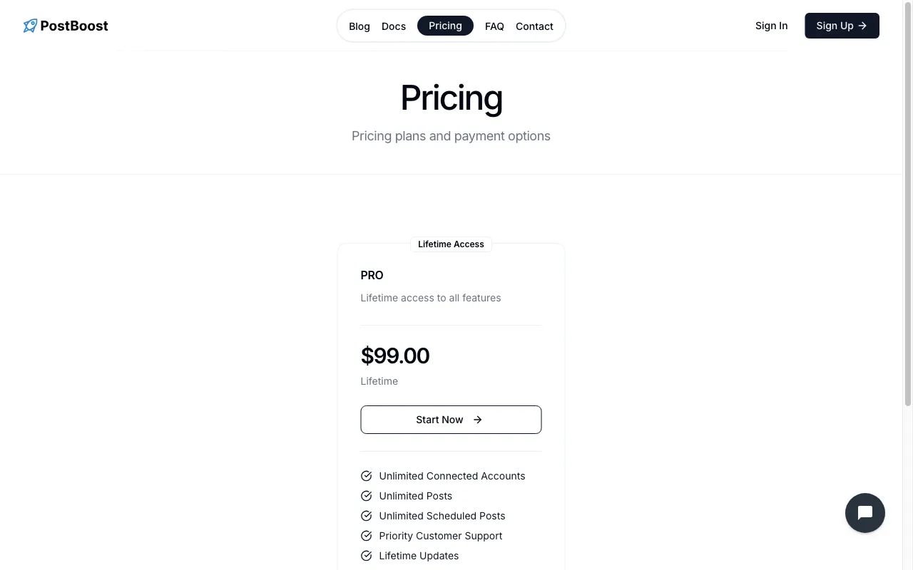 Post-Boost — pricing page