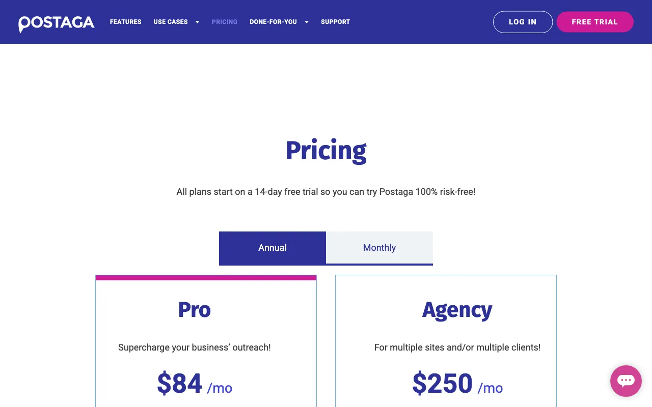 Postaga — pricing page