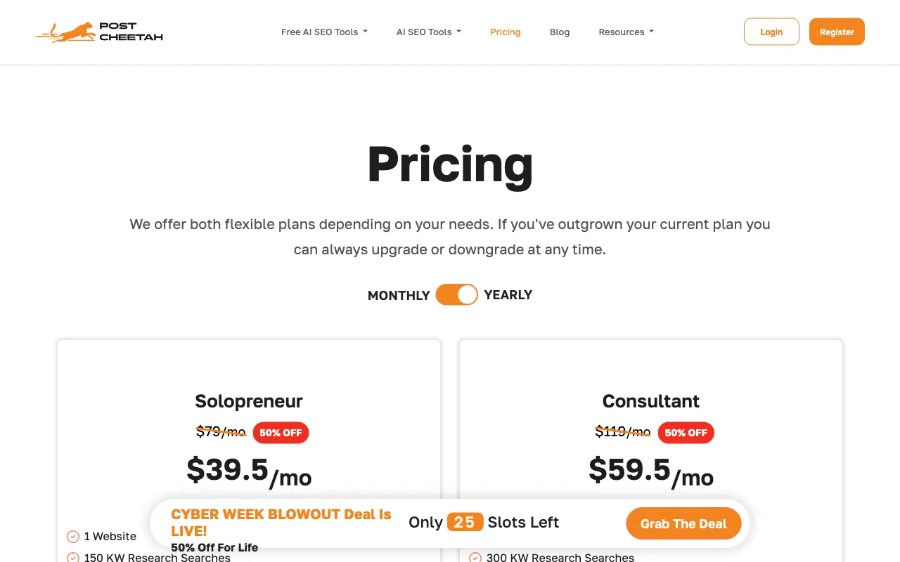 Post Cheetah — pricing page