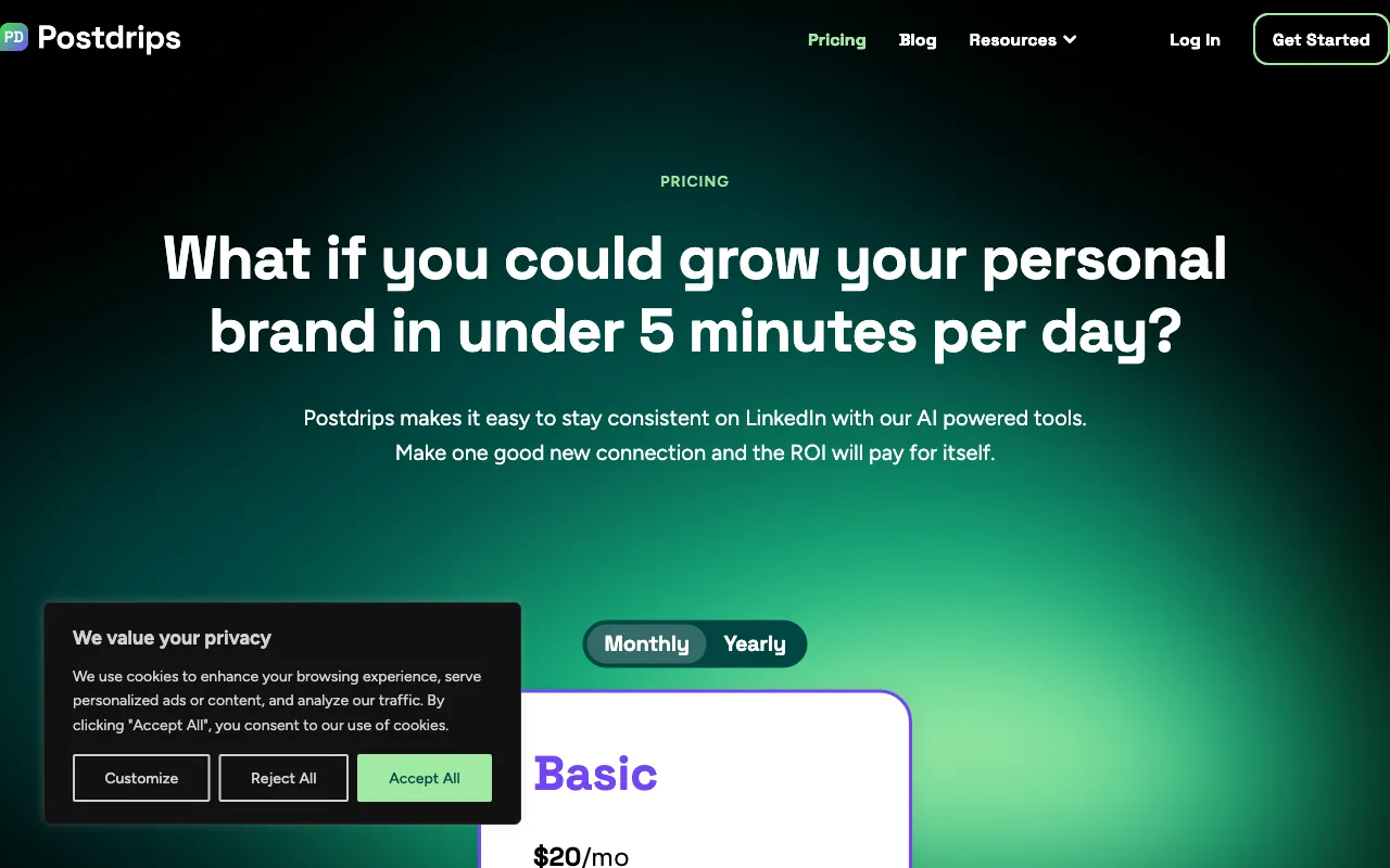 Postdrips — pricing page