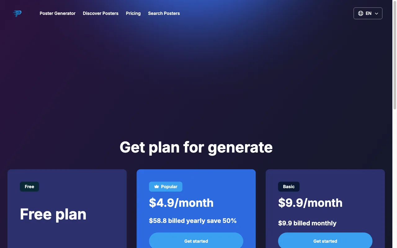 Poster Generator — pricing page