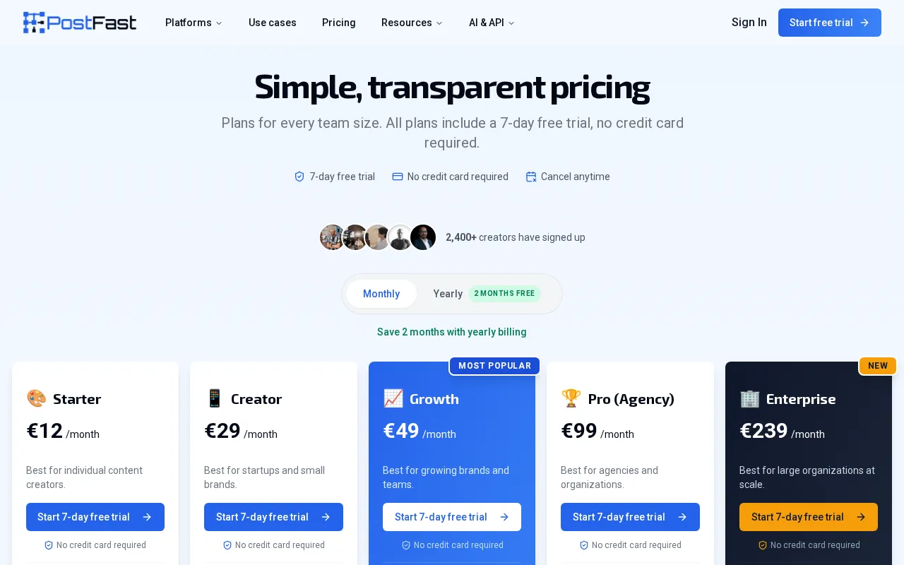 Postfa — pricing page