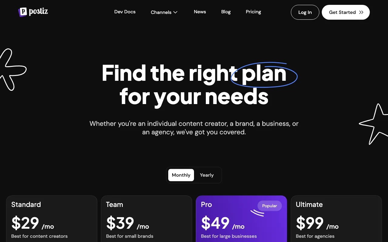 Postiz — pricing page