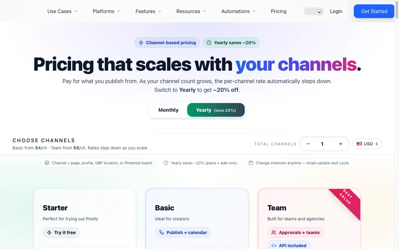 Postly — pricing page