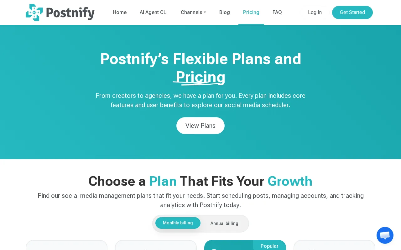 Postnify — pricing page