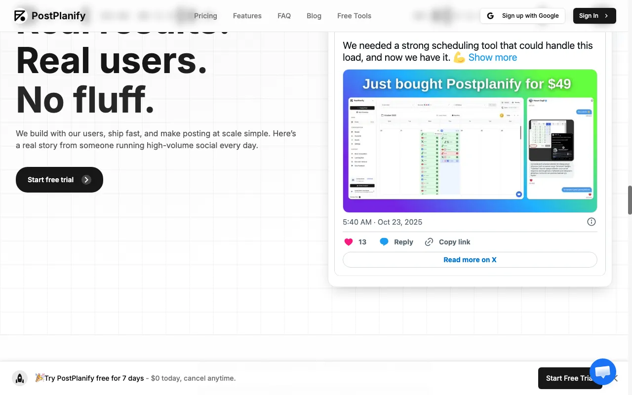 PostPlanify — pricing page