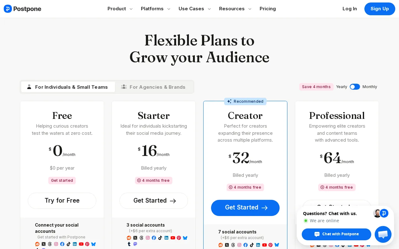 Postpone — pricing page