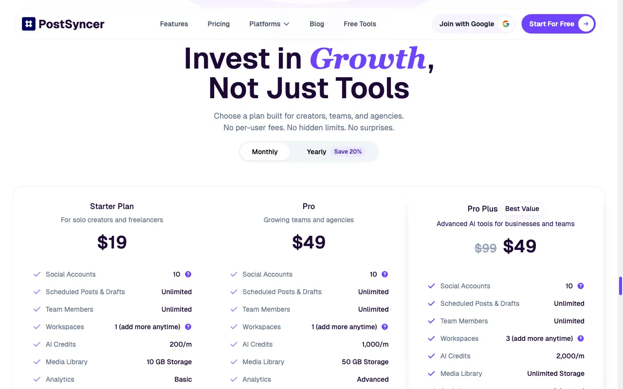 PostSyncer — pricing page
