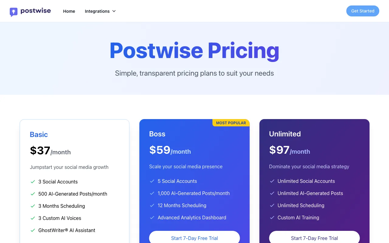 Postwise — pricing page