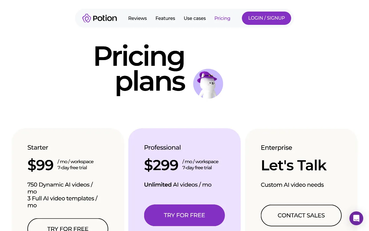 Potion — pricing page