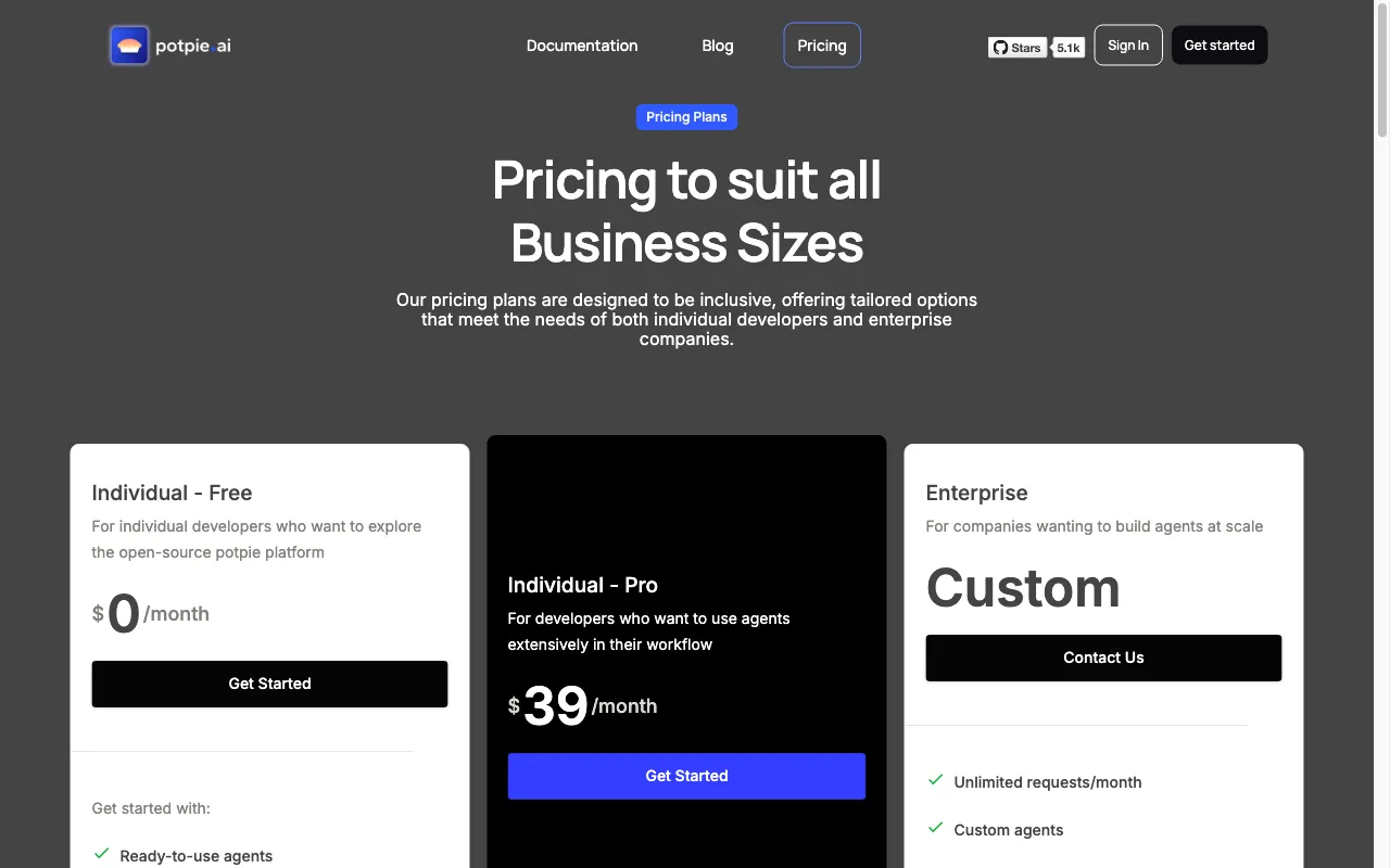 Potpie AI — pricing page