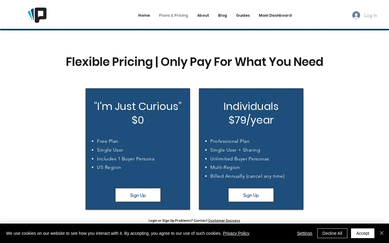 Power personas — pricing page