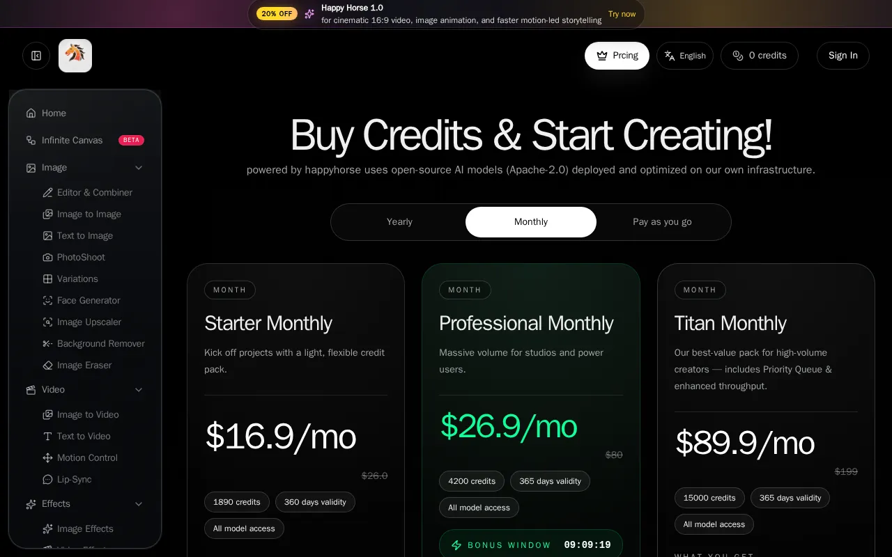 powered by happyhorse — pricing page