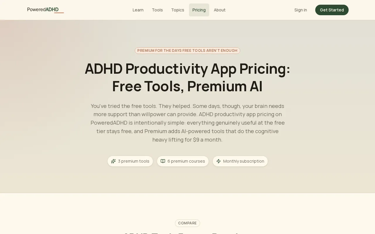 PoweredADHD — pricing page