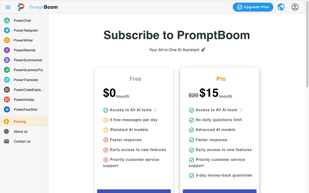 PromptBoom — pricing page