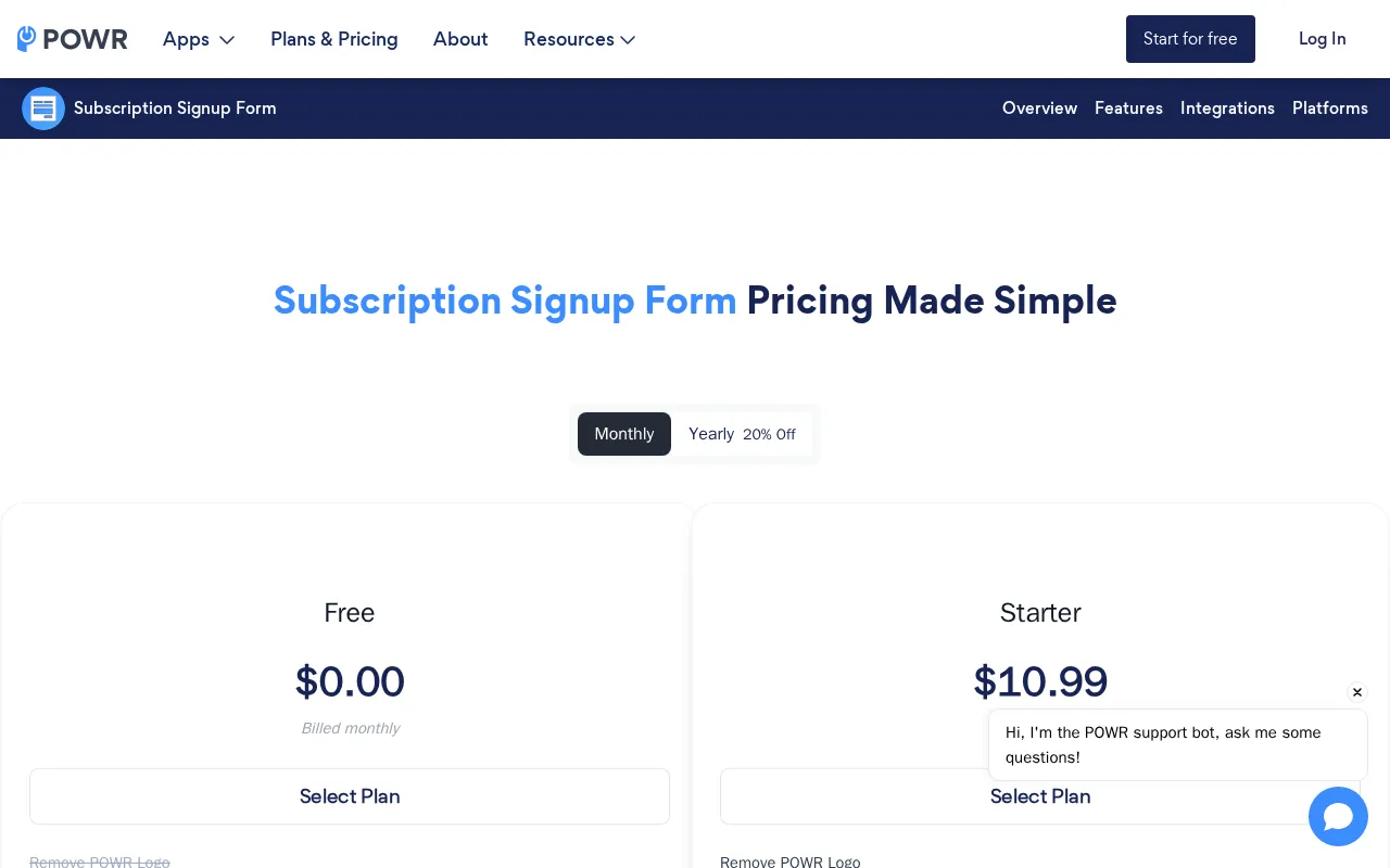 POWR — pricing page