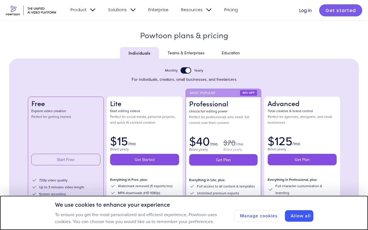 Powtoon — pricing page