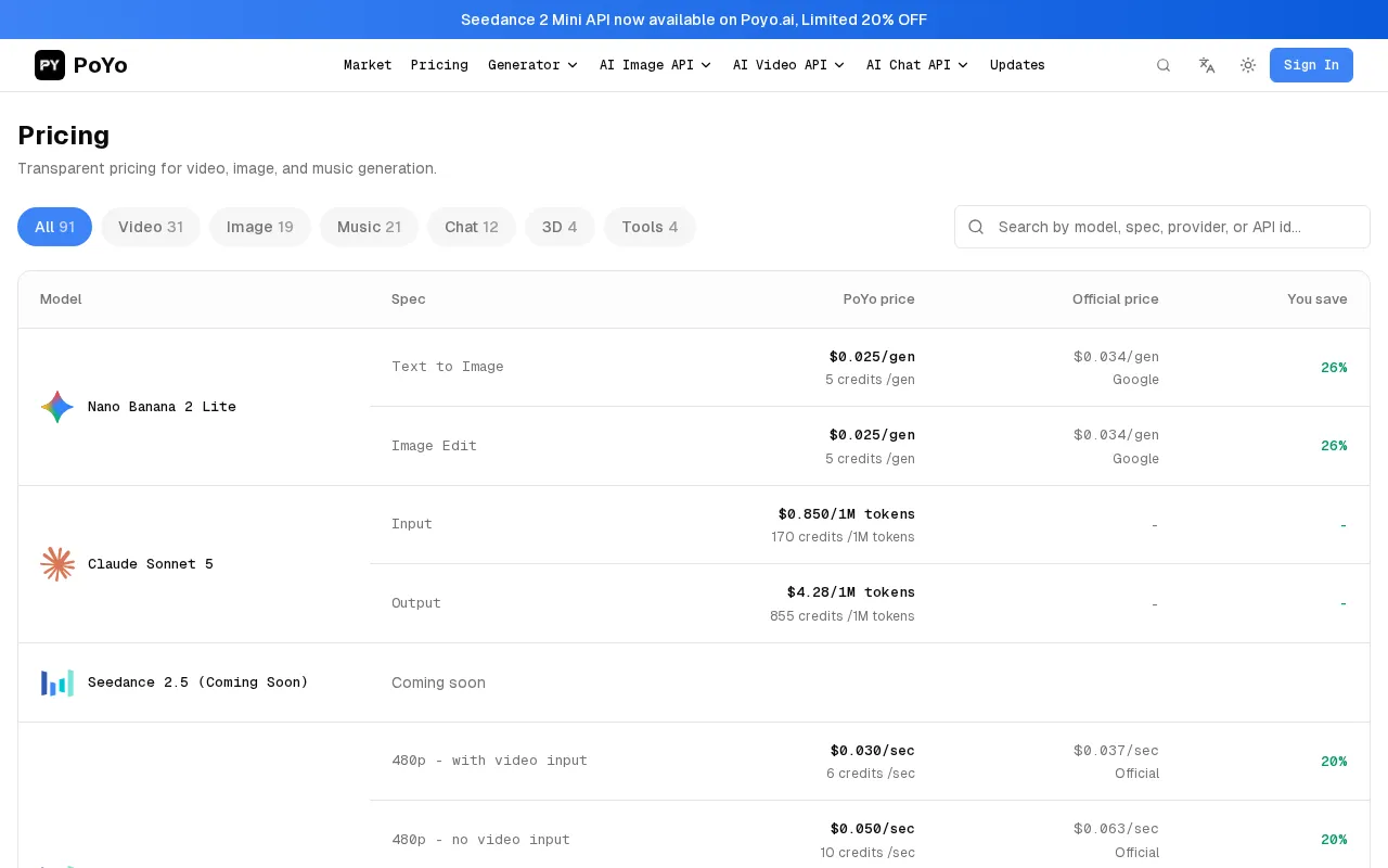 PoYo.ai — pricing page