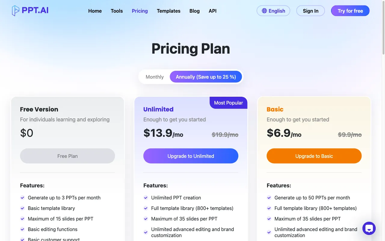 PPT.AI — pricing page